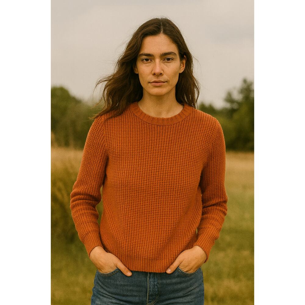 Timberland Waffle Knit Crewneck Rust Orange Heavyweight Pullover L